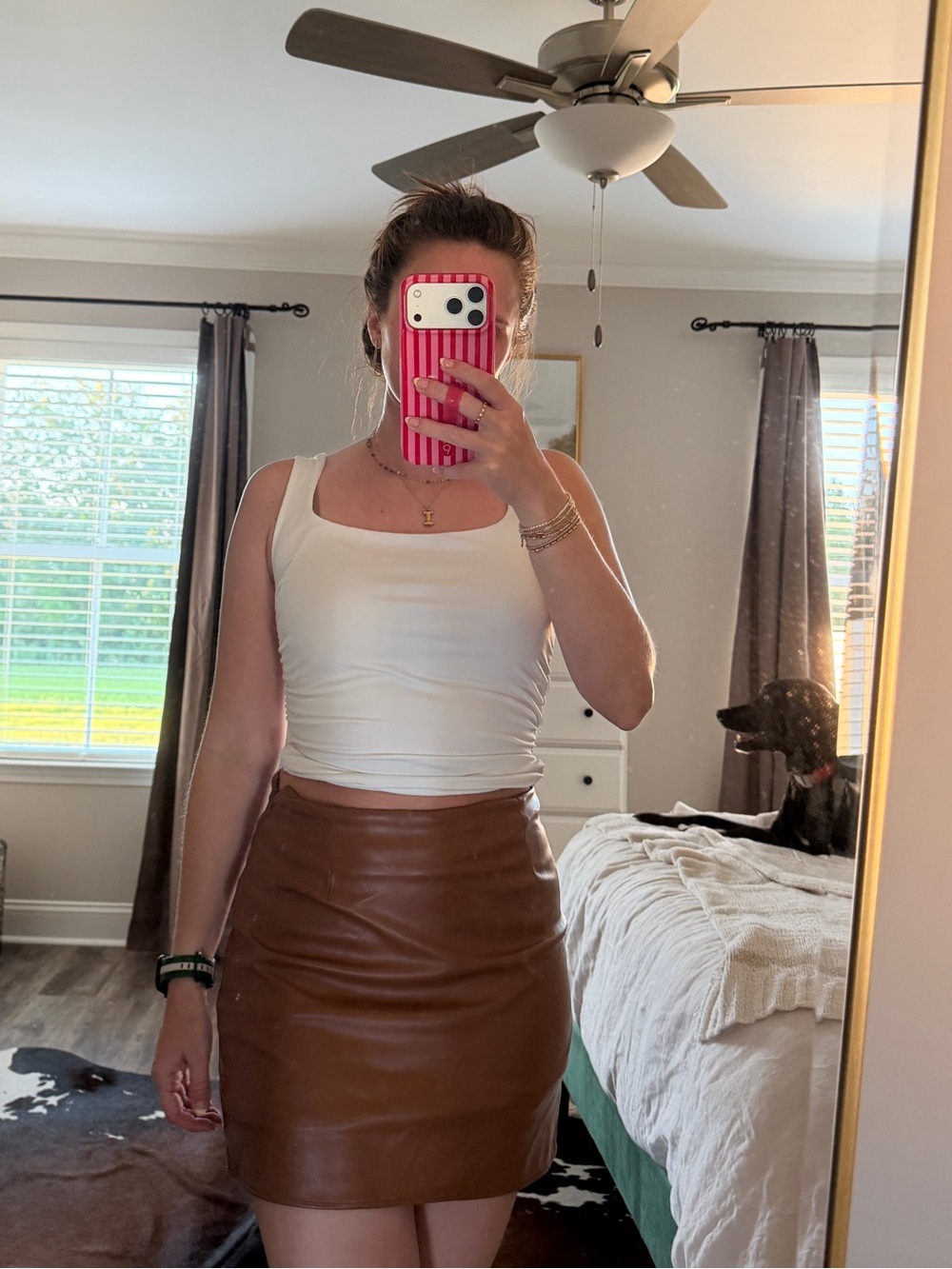 Le Lis Brown Faux Leather Mini Skirt - Warm Chestnut Tone
